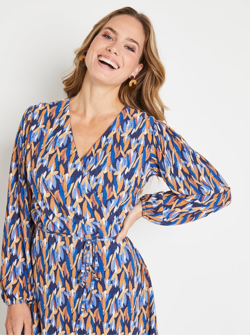 Robe courte cache-coeur imprimé feuillage - Afibel Bleu Marron - Kiabi
