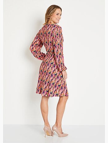 Robe courte cache-coeur imprimé feuillage - Afibel