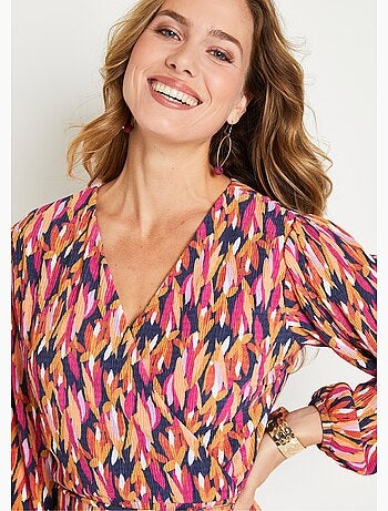 Robe courte cache-coeur imprimé feuillage - Afibel