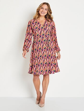 Robe courte cache-coeur imprimé feuillage