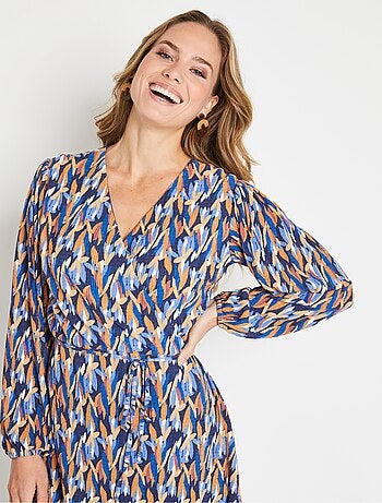 Robe courte cache-coeur imprimé feuillage