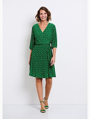 Robe courte cache-coeur imprimé pois - Afibel