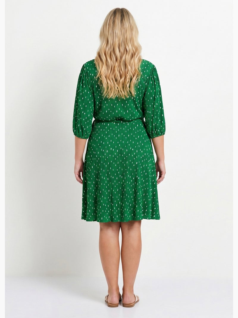Robe courte cache-coeur imprimé pois - Afibel Blanc Vert - Kiabi