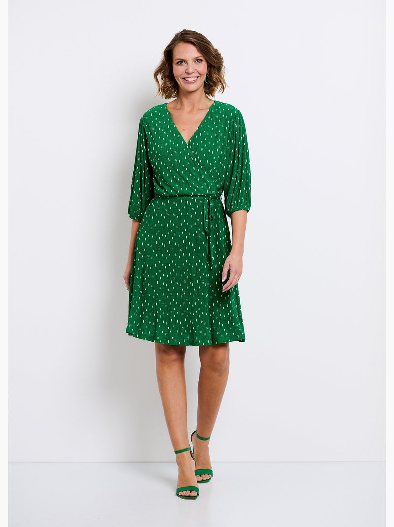 Robe courte cache-coeur imprimé pois - Afibel Blanc Vert - Kiabi