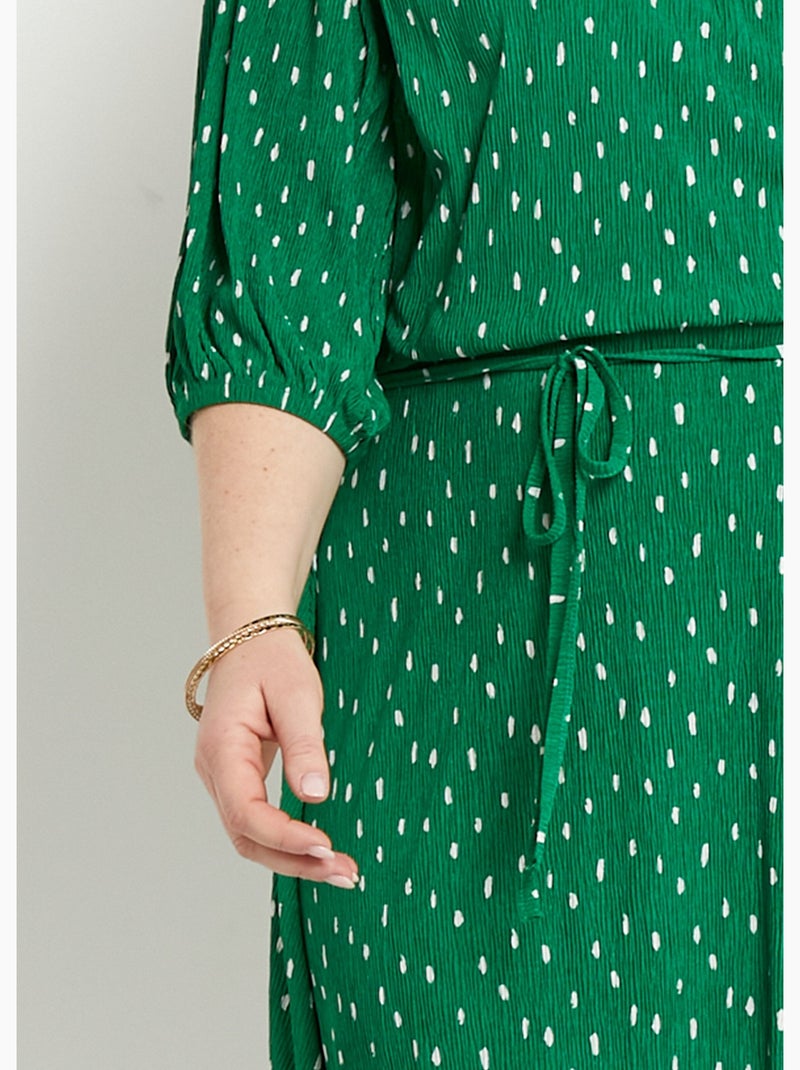 Robe courte cache-coeur imprimé pois - Afibel Blanc Vert - Kiabi