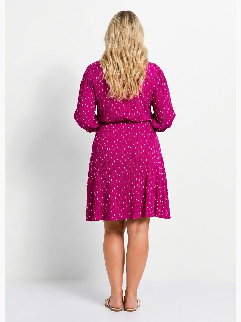 Robe courte cache-coeur imprimé pois - Afibel Blanc Violet - Kiabi