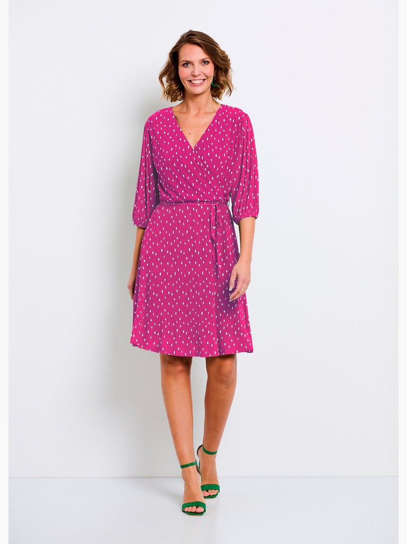 Robe courte cache-coeur imprimé pois - Afibel Blanc Violet - Kiabi