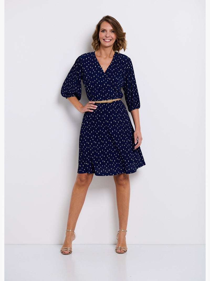 Robe courte cache-coeur imprimé pois - Afibel Marine/Blanc - Kiabi