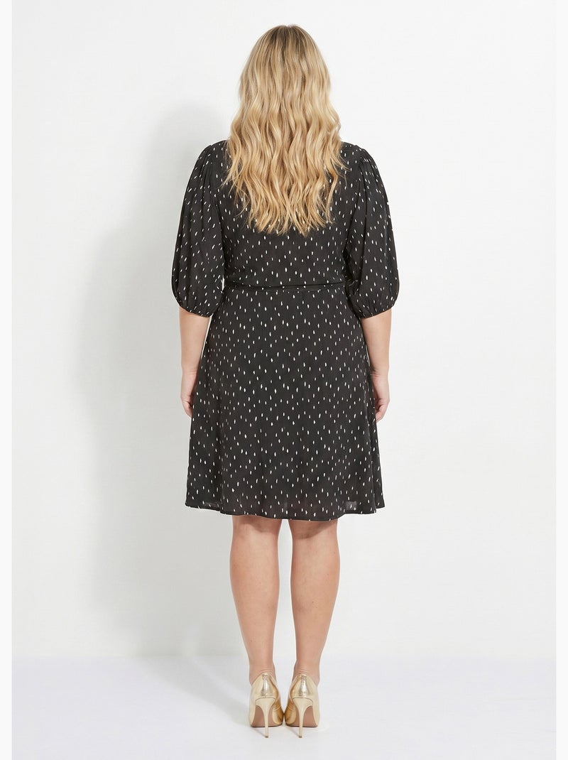Robe courte cache-coeur imprimé pois - Afibel Noir Ecru - Kiabi