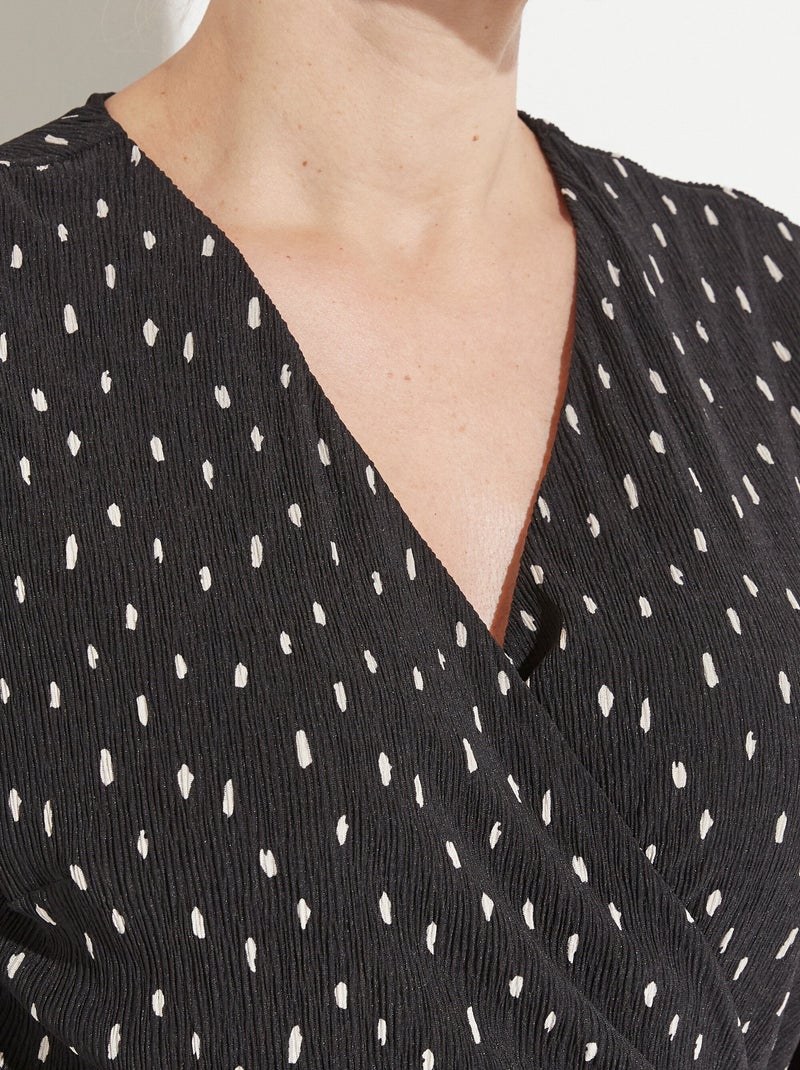 Robe courte cache-coeur imprimé pois - Afibel Noir Ecru - Kiabi