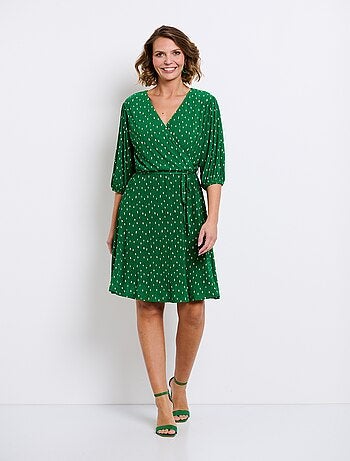 Robe courte cache-coeur imprimé pois
