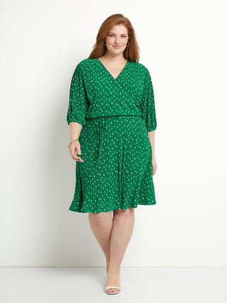 Robe courte cache-coeur imprimé pois