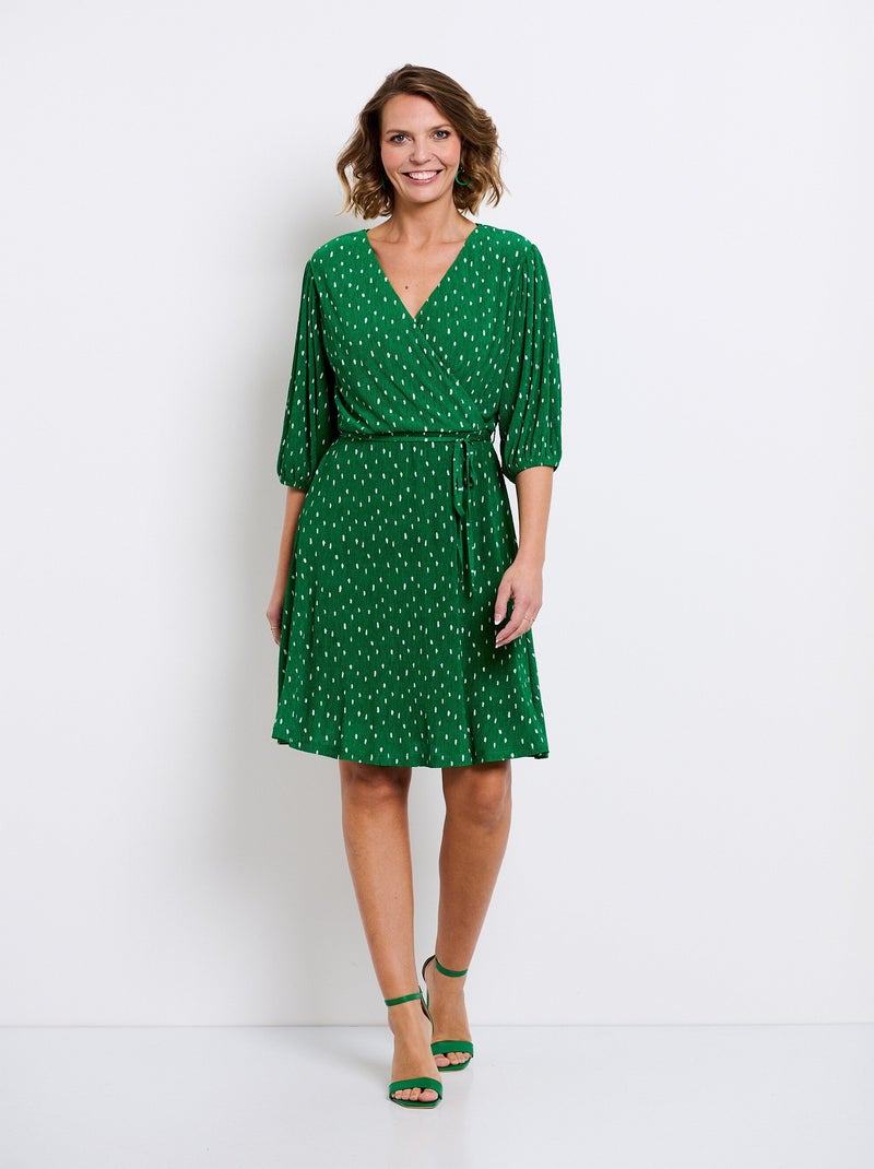 Robe courte cache-coeur imprimé pois Blanc Vert Blanc - Kiabi