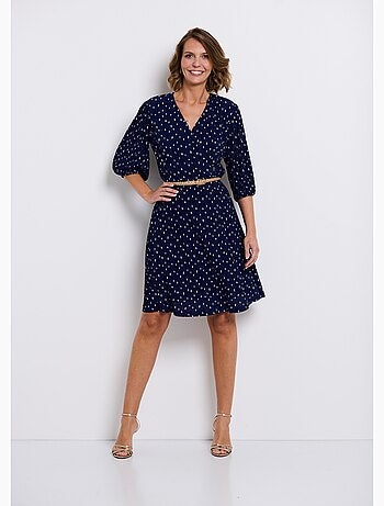 Robe courte cache-coeur imprimé pois