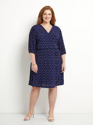 Robe courte cache-coeur imprimé pois