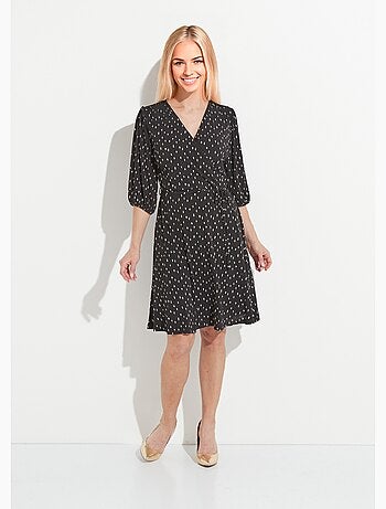 Robe courte cache-coeur imprimé pois