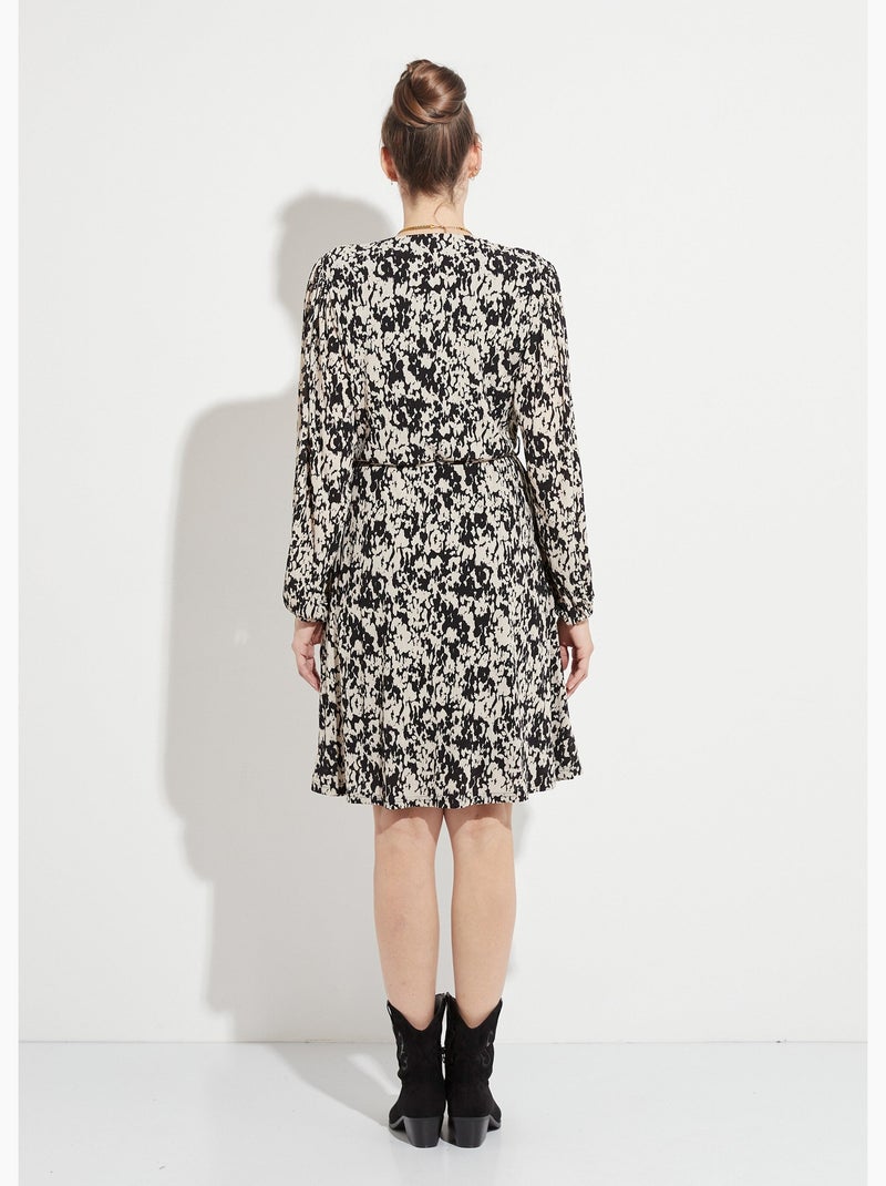 Robe courte cache-coeur imprimé tachiste - Afibel Noir Ecru - Kiabi