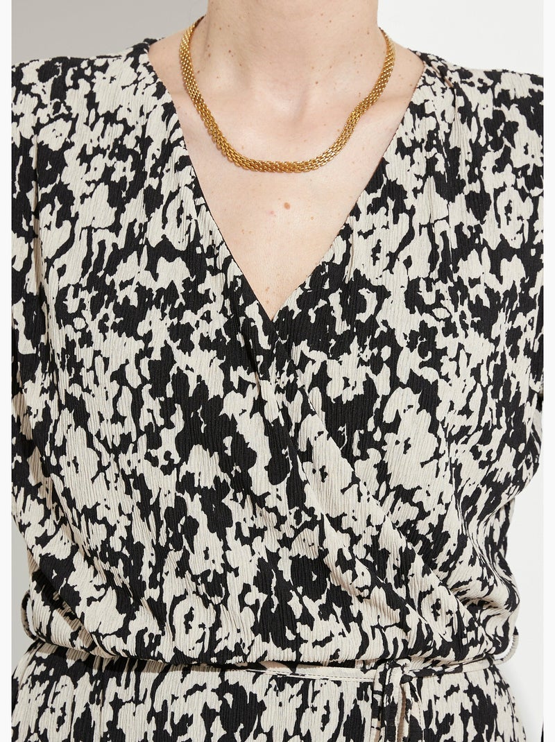Robe courte cache-coeur imprimé tachiste - Afibel Noir Ecru - Kiabi