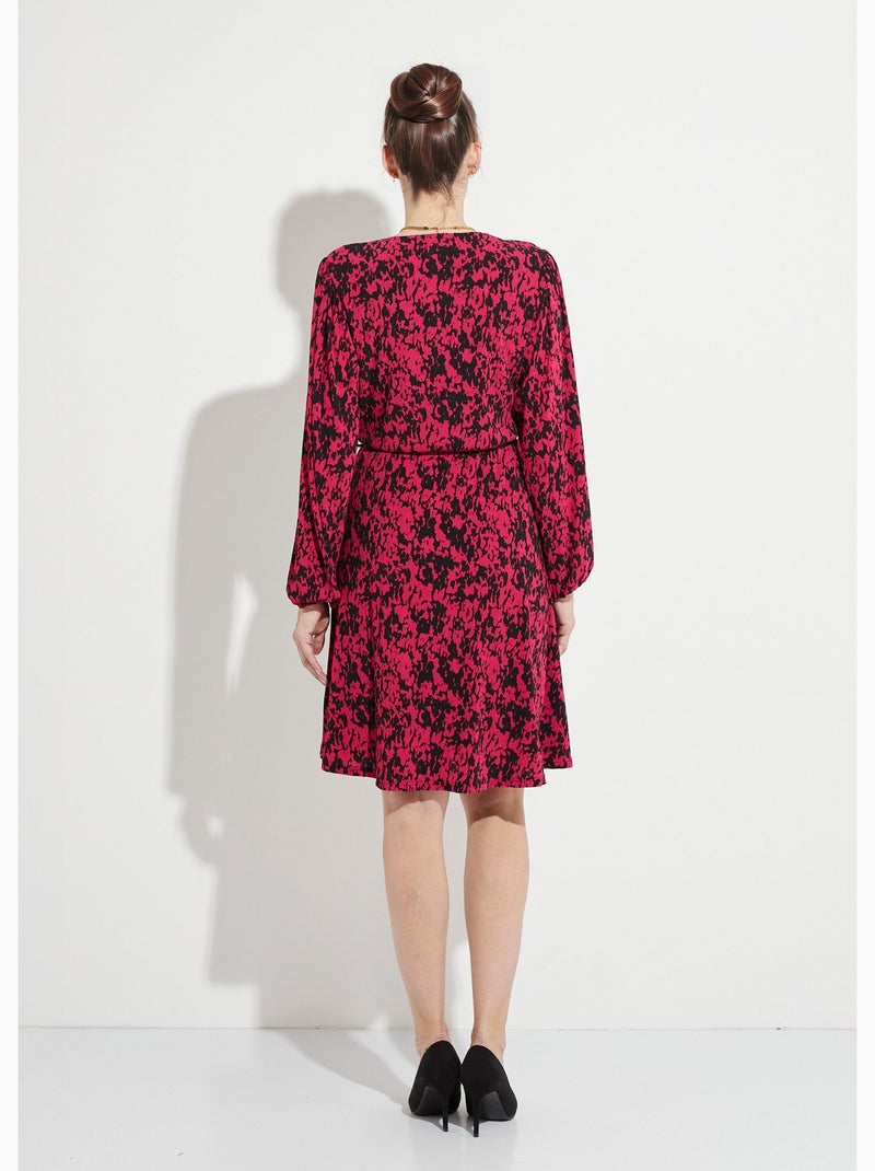 Robe courte cache-coeur imprimé tachiste - Afibel Noir Rose foncé - Kiabi