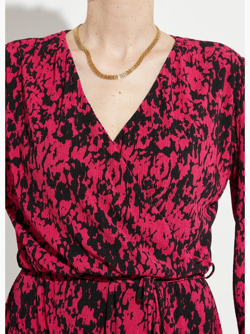 Robe courte cache-coeur imprimé tachiste - Afibel Noir Rose foncé - Kiabi