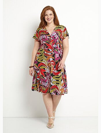 Robe courte cache-coeur imprimée évasée - Afibel