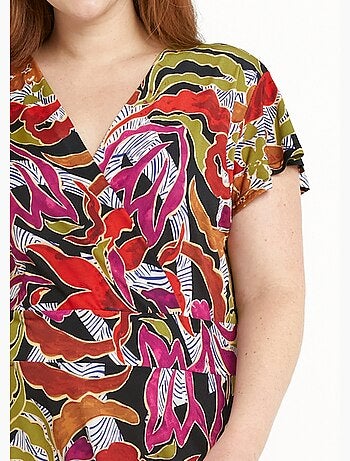 Robe courte cache-coeur imprimée évasée - Afibel