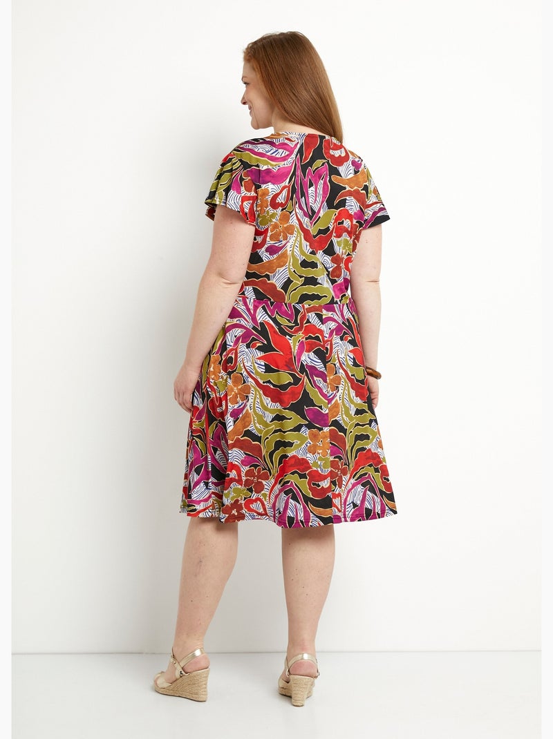 Robe courte cache-coeur imprimée évasée - Afibel Noir Violet - Kiabi