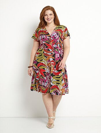 Robe courte cache-coeur imprimée évasée