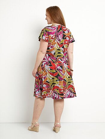 Robe courte cache-coeur imprimée évasée