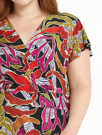 Robe courte cache-coeur imprimée évasée