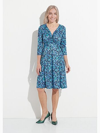 Robe courte cache-coeur maille fleurie - Afibel