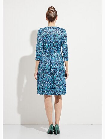 Robe courte cache-coeur maille fleurie - Afibel