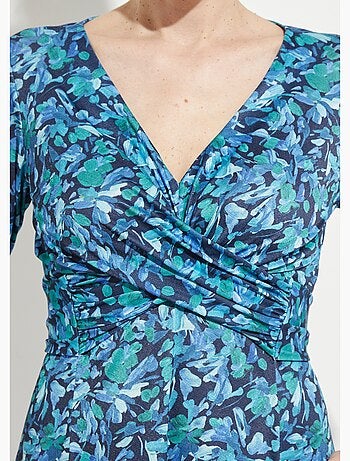 Robe courte cache-coeur maille fleurie - Afibel