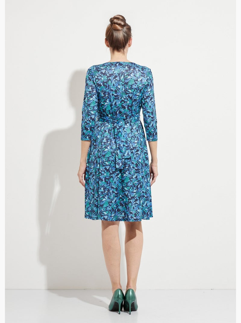 Robe courte cache-coeur maille fleurie - Afibel Bleu Vert - Kiabi