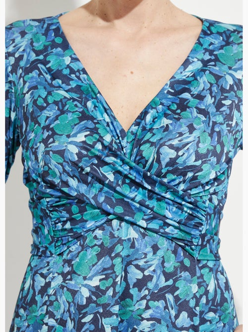 Robe courte cache-coeur maille fleurie - Afibel - Kiabi