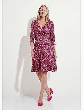 Robe courte cache-coeur maille fleurie - Afibel