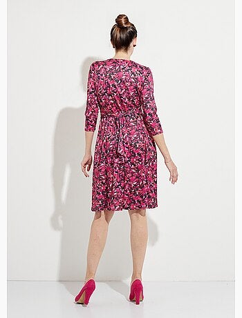 Robe courte cache-coeur maille fleurie - Afibel