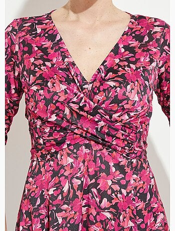 Robe courte cache-coeur maille fleurie - Afibel