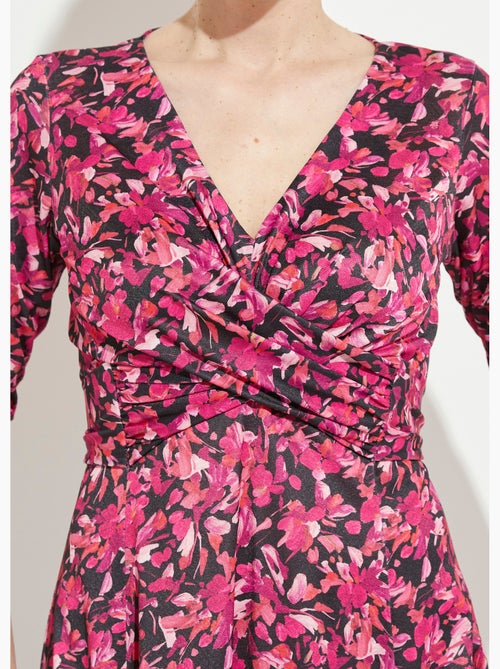 Robe courte cache-coeur maille fleurie - Afibel - Kiabi