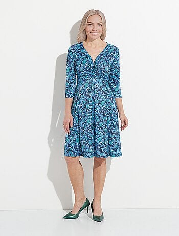 Robe courte cache-coeur maille fleurie