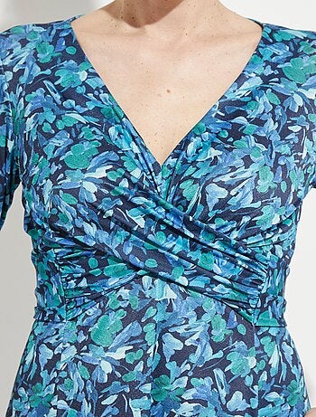 Robe courte cache-coeur maille fleurie