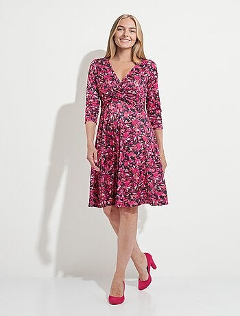 Robe courte cache-coeur maille fleurie