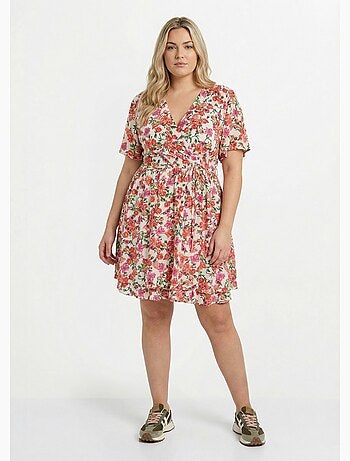 Robe courte cache coeur motif fleuri vif - AFIBEL