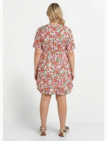Robe courte cache coeur motif fleuri vif - AFIBEL