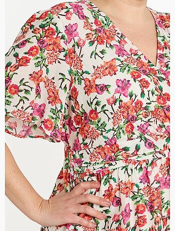 Robe courte cache coeur motif fleuri vif - AFIBEL