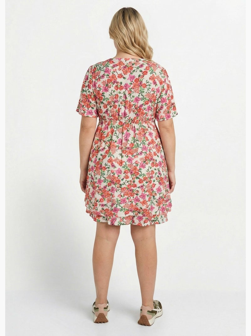 Robe courte cache coeur motif fleuri vif - AFIBEL Orange/Rose - Kiabi
