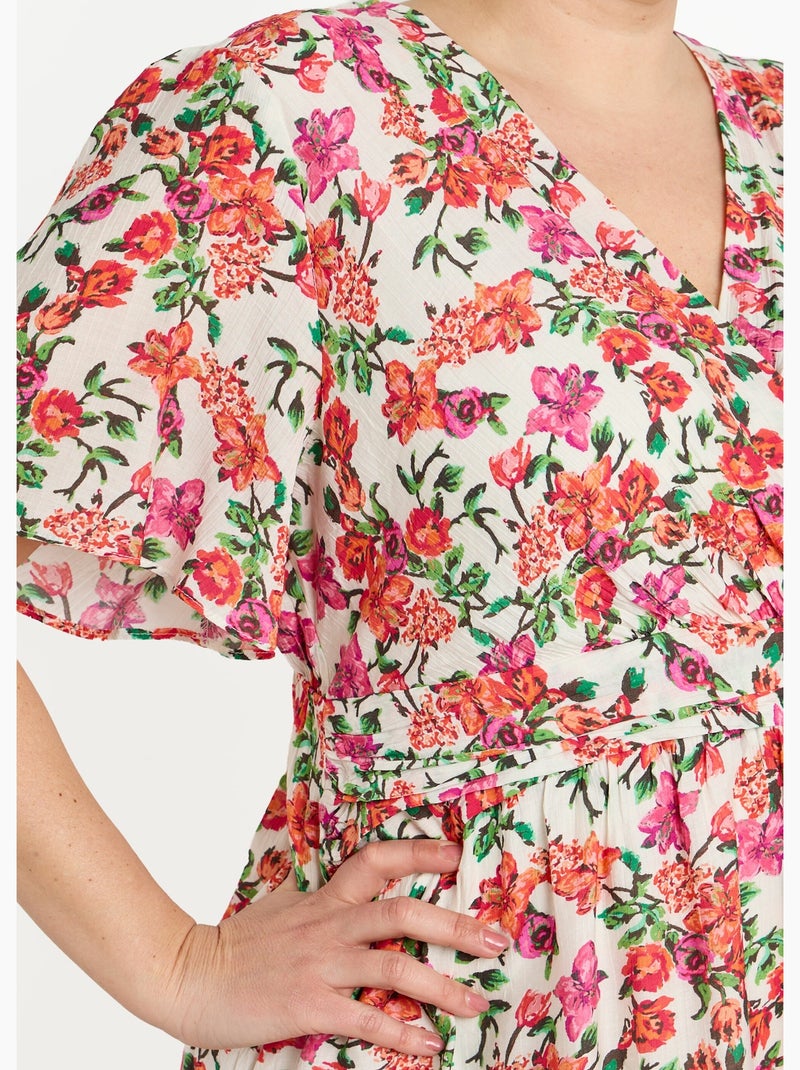 Robe courte cache coeur motif fleuri vif - AFIBEL Orange/Rose - Kiabi