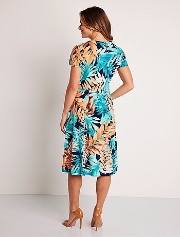 Robe courte cache-coeur motif végétal - Afibel