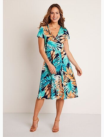Robe courte cache-coeur motif végétal