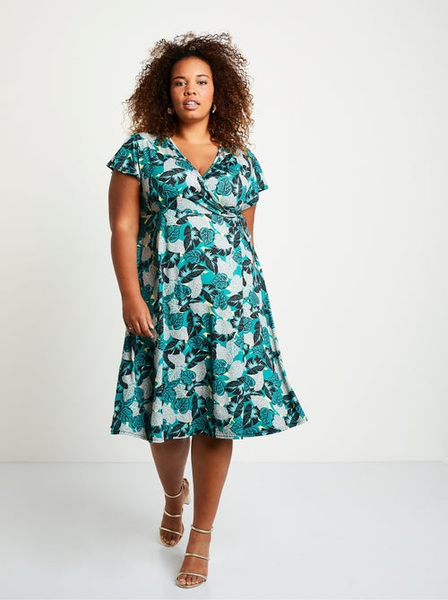 Robe courte cache-coeur motif végétal - Kiabi